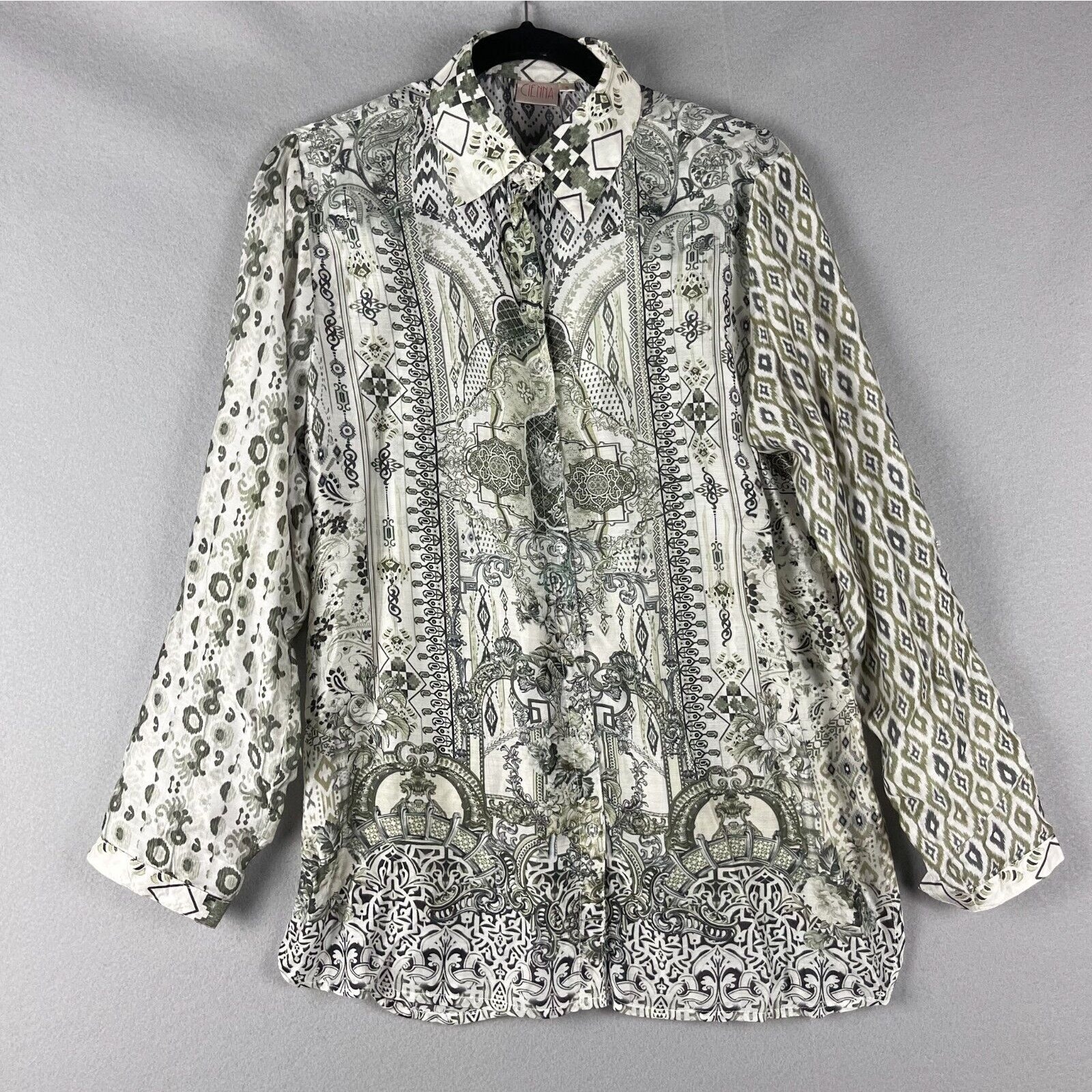 Cienna Silk Paisley Sas Tunic Top Women Small Blouse Roll Tab Abstract Artsy Nwt